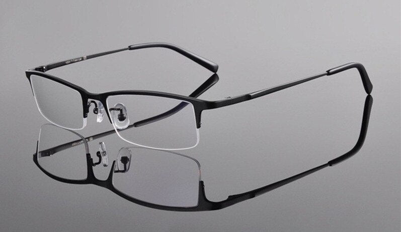 Chashma Ottica Men's Semi Rim Rectangle Square Titanium Eyeglasses T8906s Semi Rim Chashma Ottica Black  