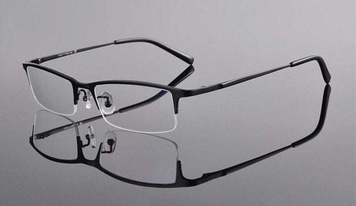 Chashma Ottica Men's Semi Rim Rectangle Square Titanium Eyeglasses T8906s Semi Rim Chashma Ottica Black  