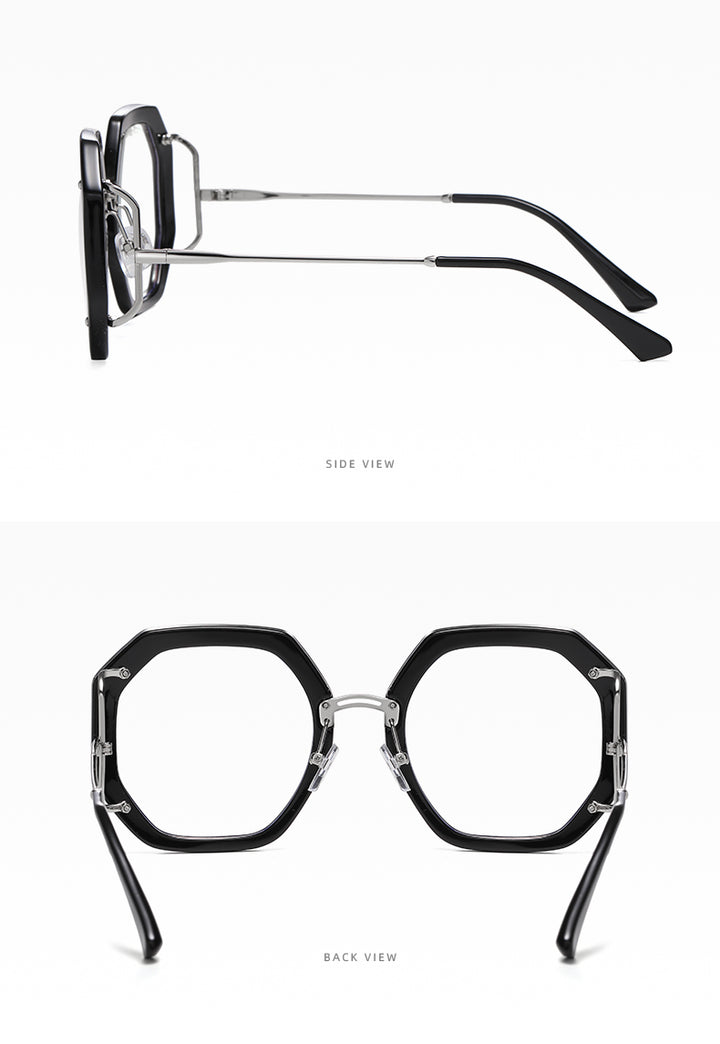 Hotony Women's Full Rim Polygonal Round TR 90 Resin Alloy Frame Eyeglasses 95243 Full Rim Hotony
