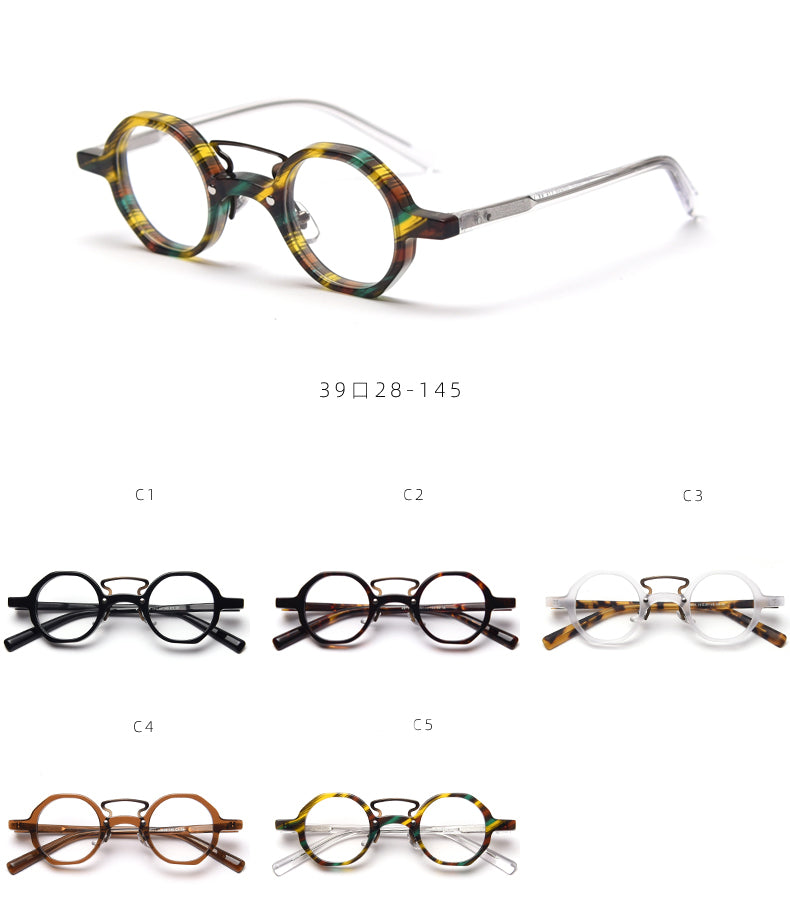 CCspace Unisex Full Rim Round Polygon Acetate Double Bridge Frame Eyeglasses 49833 Full Rim CCspace
