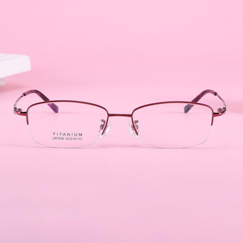 Women's Rectangular Half Rim Titanium Frame Eyeglasses Lr7828 Semi Rim Bclear