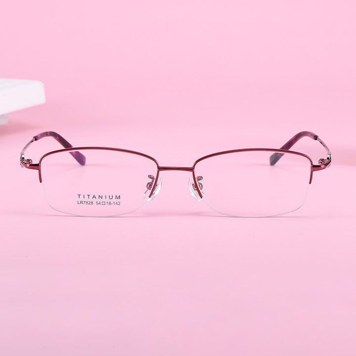 Women's Rectangular Half Rim Titanium Frame Eyeglasses Lr7828 Semi Rim Bclear