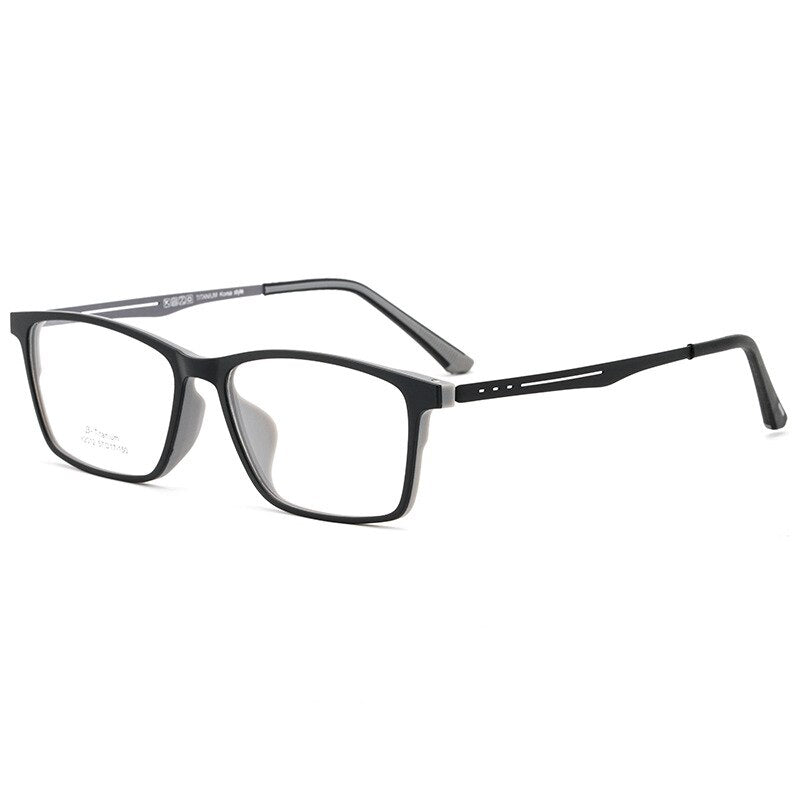 Hdcrafter Men's Full Rim Square Titanium Frame Eyeglasses Y2012 Full Rim Hdcrafter Eyeglasses Black Gray