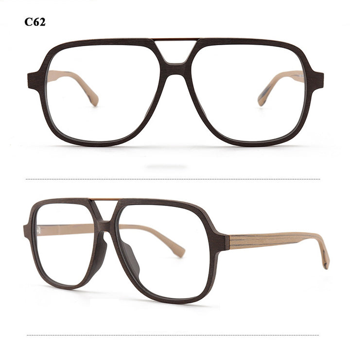 Hdcrafter Unisex Full Rim Polygonal Double Bridge Wood Metal Frame Eyeglasses 6018 Full Rim Hdcrafter Eyeglasses