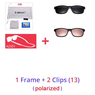 Ralferty Men's Full Rim Square Tr 90 Eyeglasses Clip On Sunglasses With Clip Ons Ralferty 1 Frame 2 Clip 13 Full black frame