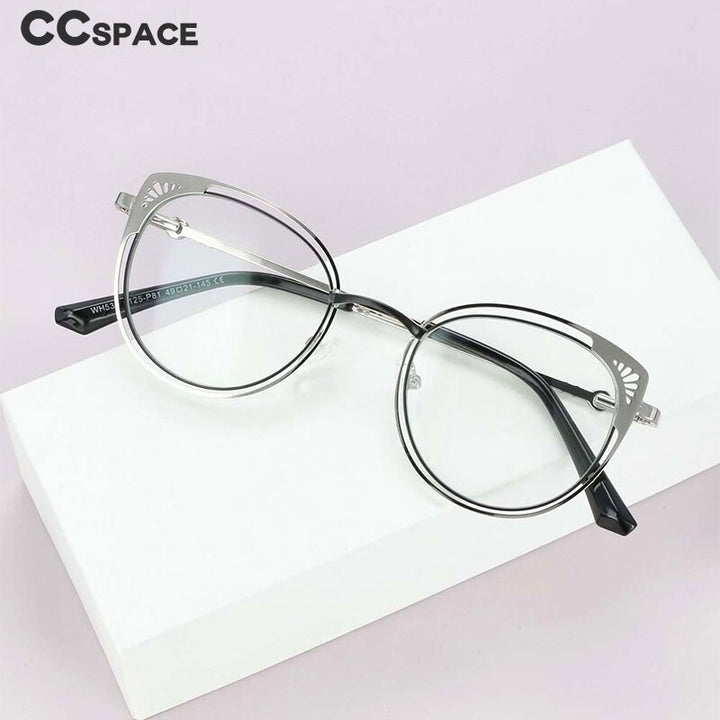 CCspace Women's Full Rim Round Cat Eye Alloy Frame Eyeglasses 54081 Full Rim CCspace