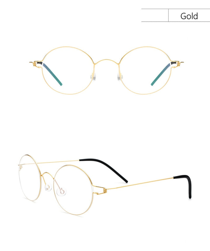 Yimaruili Unisex Full Rim Screwless Titanium Alloy Round Frame Eyeglasses 28607 Full Rim Yimaruili Eyeglasses