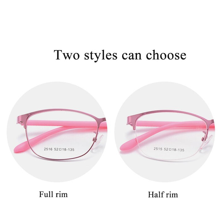 Women's Oval Optional Full/Semi Rim Titanium Alloy Eyeglasses My2515 2516 Semi Rim Bclear