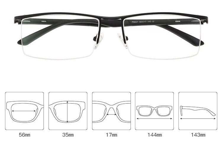 Reven Jate Unisex Semi Rim Square Tr 90 Alloy Eyeglasses P8831 Semi Rim Reven Jate