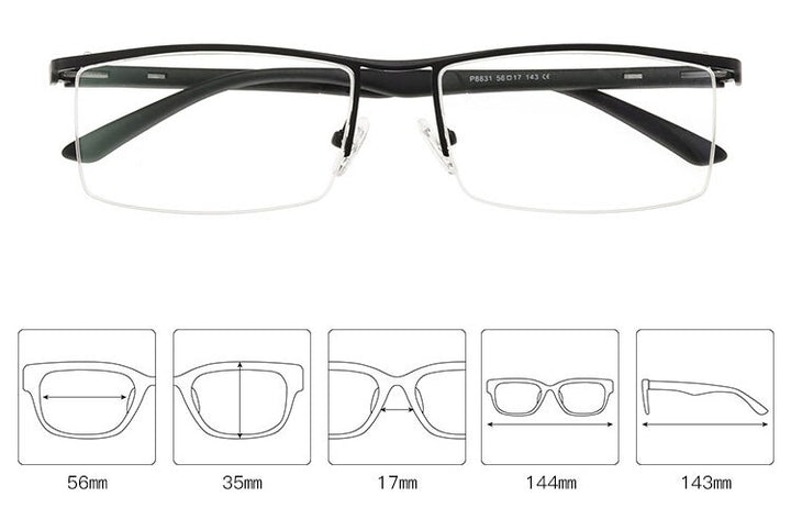 Reven Jate Unisex Semi Rim Square Tr 90 Alloy Eyeglasses P8831 Semi Rim Reven Jate