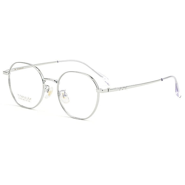 Hotony Women's Full Rim Round Titanium Frame Eyeglasses S1918 Full Rim Hotony Silver