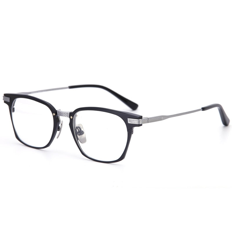 Muzz Unisex Full Rim Square Titanium Acetate Frame Eyeglasses 2068 Full Rim Muzz BLACK SILVER