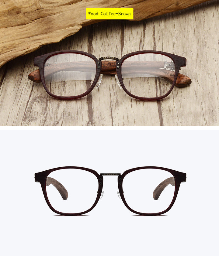 Hdcrafter Unisex Full Rim Round Wood Temple Eyeglasses 7473d Full Rim Hdcrafter Eyeglasses