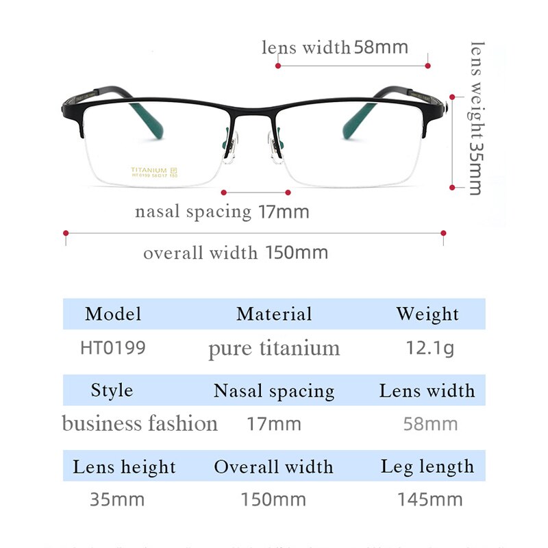 Hotochki Men's Semi Rim Titanium Frame Eyeglasses Ht1099 Semi Rim Hotochki