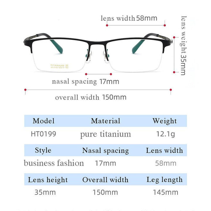 Hotochki Men's Semi Rim Titanium Frame Eyeglasses Ht1099 Semi Rim Hotochki