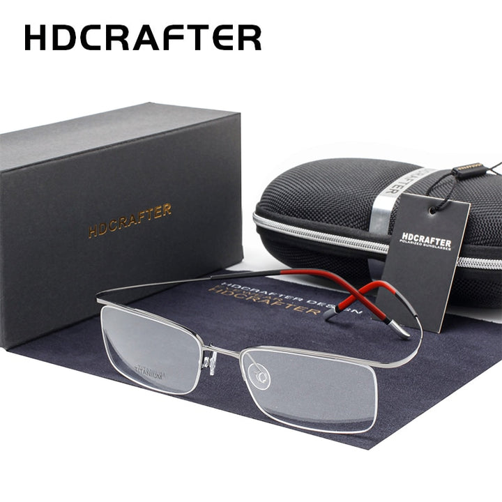 Hdcrafter Unisex Eyeglasses Rectangle Titanium Semi Rim 9256 Rimless Hdcrafter Eyeglasses