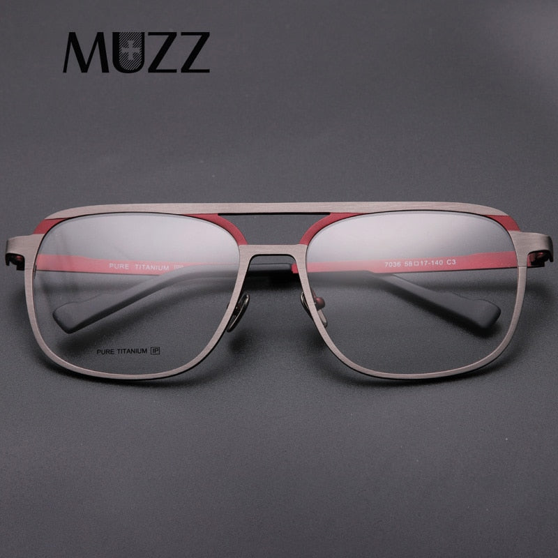 Muzz Unisex Full Rim Square Double Bridge Titanium Frame Eyeglasses T7036 Full Rim Muzz