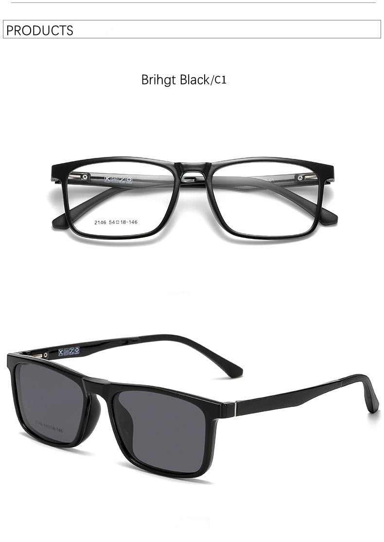 Yimaruili Unisex Full Rim Resin Frame Eyeglasses With Polarized Lens Magnetic Clip On Sunglasses 2146 With Clip Ons Yimaruili Eyeglasses