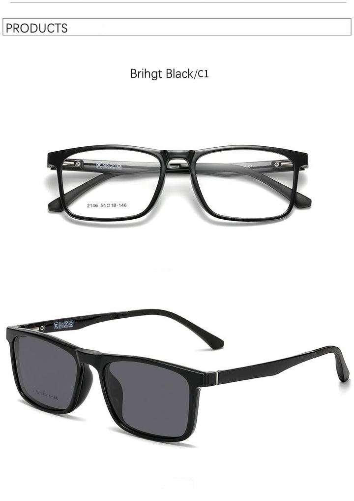 Yimaruili Unisex Full Rim Resin Frame Eyeglasses With Polarized Lens Magnetic Clip On Sunglasses 2146 With Clip Ons Yimaruili Eyeglasses