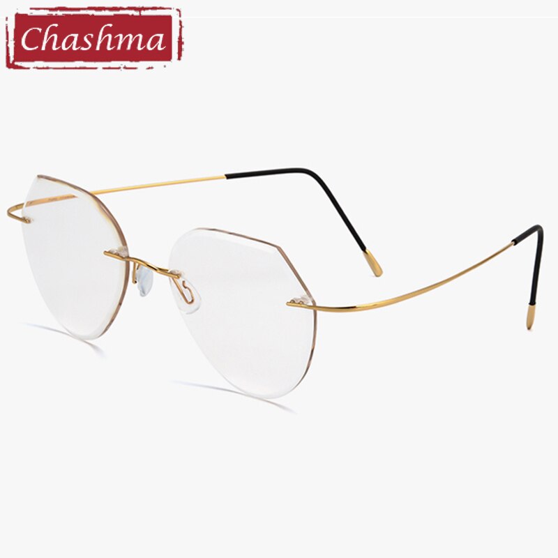 Chashma Ottica Unisex Rimless Polygonal Round Titanium Eyeglasses Tint Lenses 8018 Rimless Chashma Ottica Gold Transparent