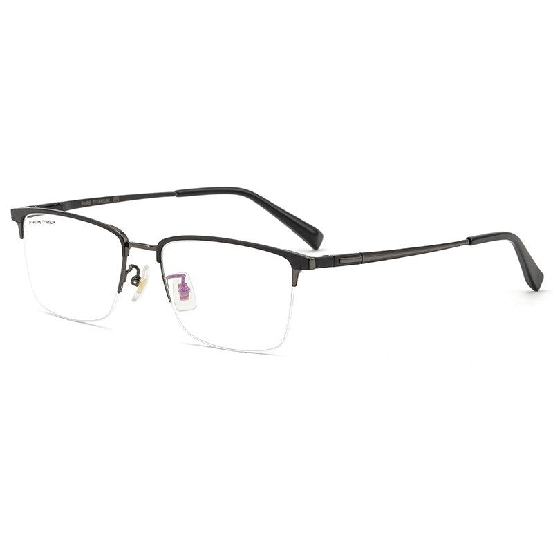 Yimaruili Men's Semi Rim Titanium Frame Eyeglasses 226186 Semi Rim Yimaruili Eyeglasses Black Gray