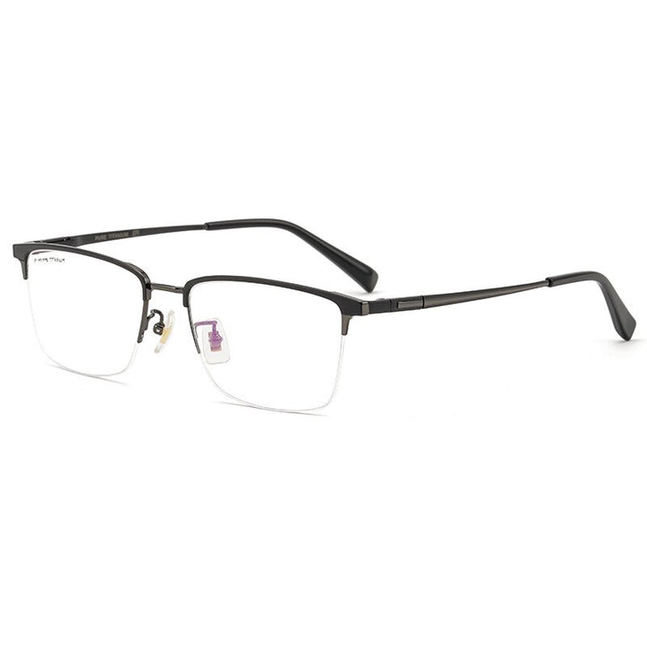 Yimaruili Men's Semi Rim Titanium Frame Eyeglasses 226186 Semi Rim Yimaruili Eyeglasses Black Gray