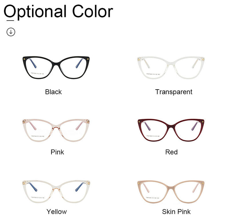 Hotony Woman's Full Rim Cat Eye TR 90 Resin Alloy Frame Eyeglasses 7008 Full Rim Hotony