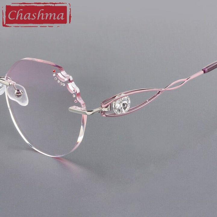 Chashma Women's Rimless Round Titanium Alloy Diamond Cut Frame Eyeglasses A88022 Rimless Chashma