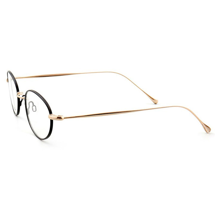 Unisex Titanium Alloy Eyeglasses Small Oval Frame Frame Bolluzzy Black golden  