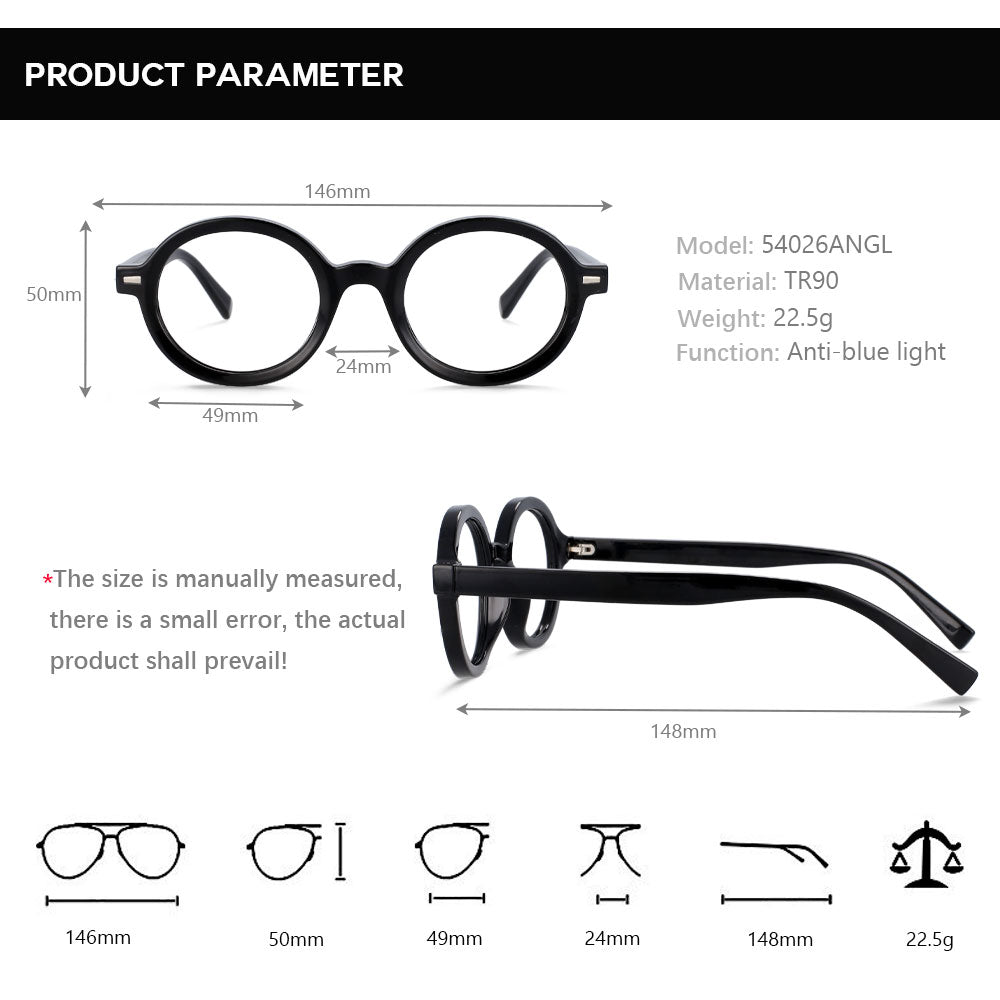 CCspace Unisex Full Rim Round Oval Tr 90 Titanium Rivet Frame Eyeglasses 54026 Full Rim CCspace