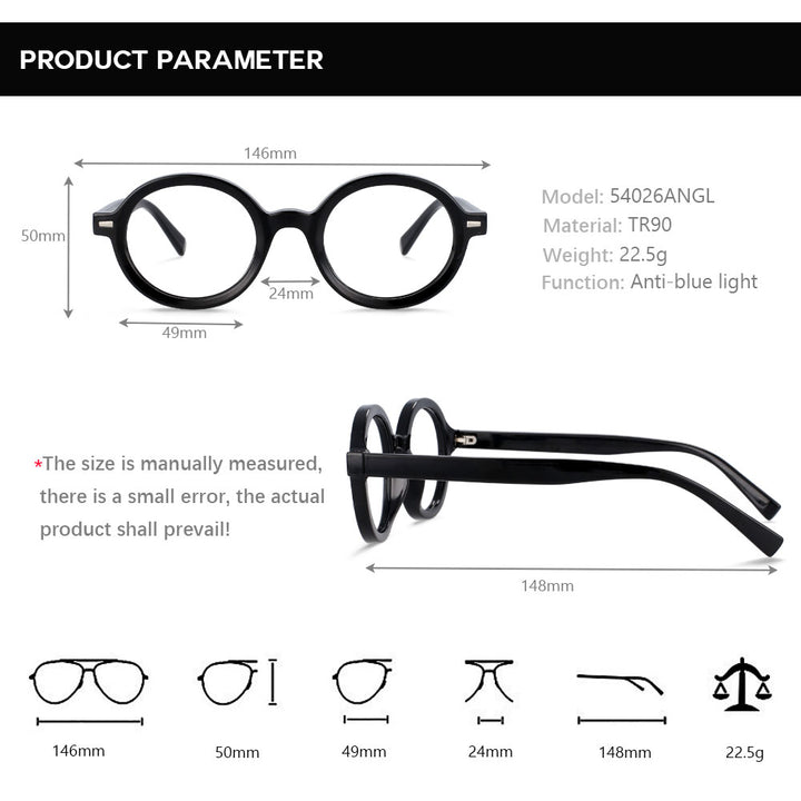 CCspace Unisex Full Rim Round Oval Tr 90 Titanium Rivet Frame Eyeglasses 54026 Full Rim CCspace