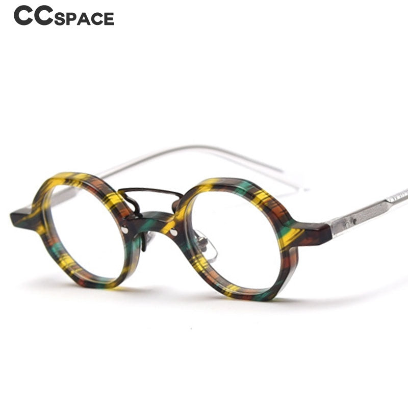 CCspace Unisex Full Rim Round Polygon Acetate Double Bridge Frame Eyeglasses 49833 Full Rim CCspace