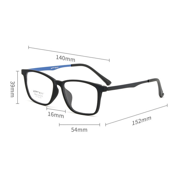 Hotony Unisex Full Rim Square TR 90 Resin B Titanium Frame Eyeglasses 9828 Full Rim Hotony