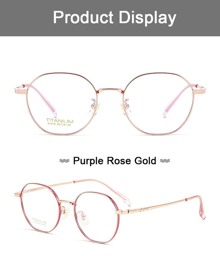 Hotony Women's Full Rim Round Titanium Frame Eyeglasses S1918 Full Rim Hotony