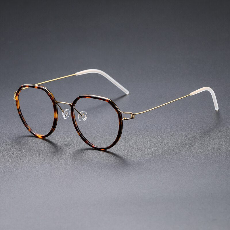 Gatenac Unisex Full Rim Polygon Square Titanium Alloy Screwless Frame Eyeglasses Gxyj691 Full Rim Gatenac Tortoise Gold