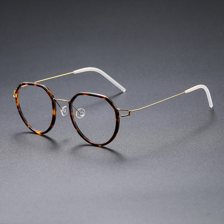 Gatenac Unisex Full Rim Polygon Square Titanium Alloy Screwless Frame Eyeglasses Gxyj691 Full Rim Gatenac Tortoise Gold