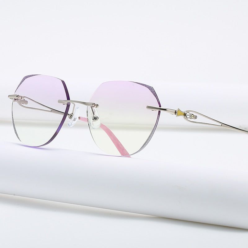 Zirosat 58111 Women's Eyeglasses Alloy Tint Lenses Diamond Cutting Rimless Titanium Rimless Zirosat
