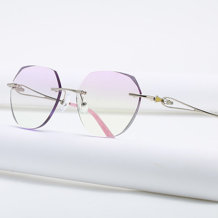 Zirosat 58111 Women's Eyeglasses Alloy Tint Lenses Diamond Cutting Rimless Titanium Rimless Zirosat