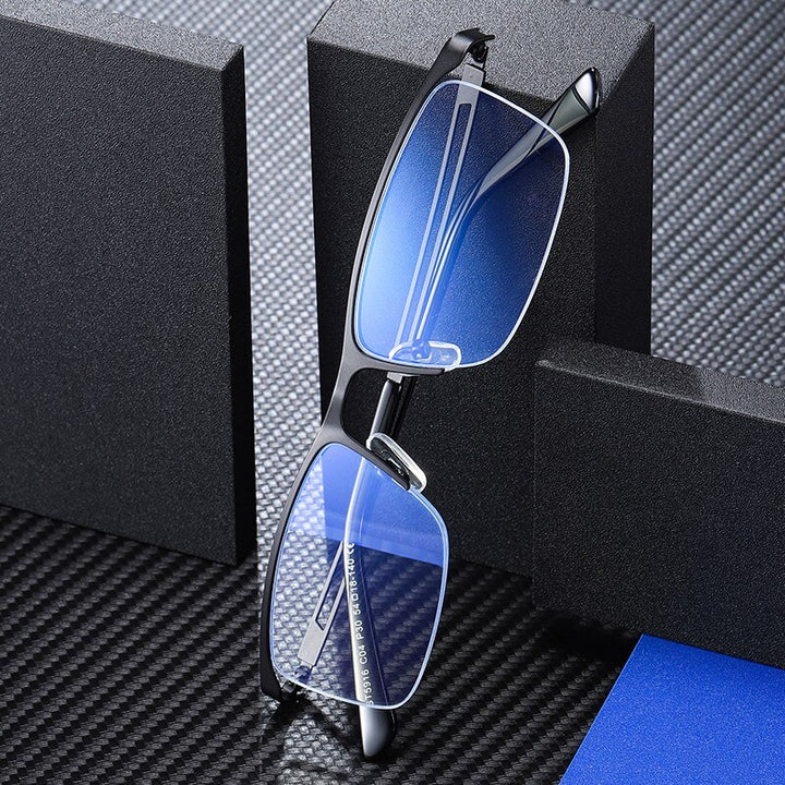 Reven Jate Men's Eyeglasses 5916 Half Rim Alloy Front Flexible Plastic Tr-90 Semi Rim Reven Jate