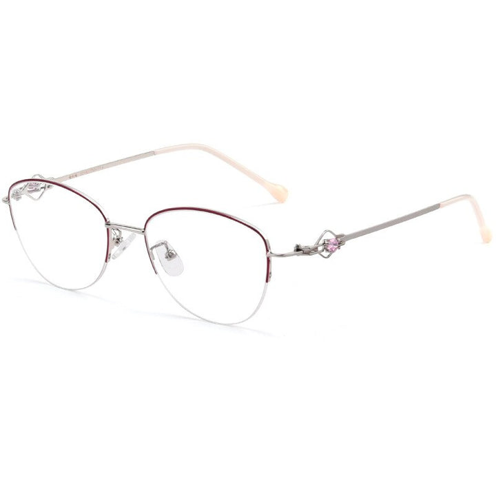 Yimaruili Women's Semi Rim Alloy Frame Eyeglasses 8025Z Semi Rim Yimaruili Eyeglasses Red Silver