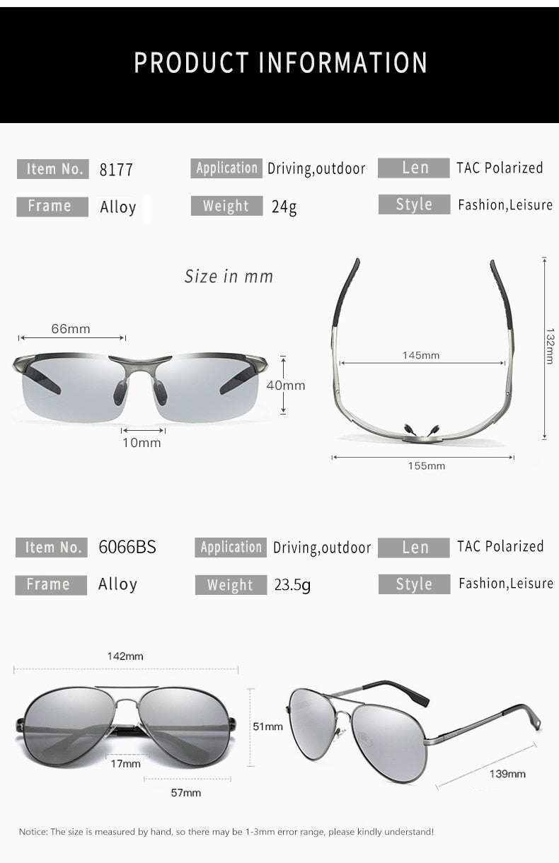 Aidien Unisex Aluminum Magnesium Photochromic Myopic Sunglasses B8177 C1 C2 C3 Sunglasses Aidien   