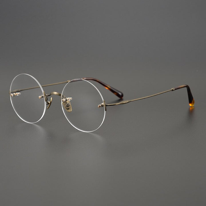 Gatenac Unisex Rimless Round Titanium Frame Eyeglasses Gxyj647 Rimless Gatenac Bronze