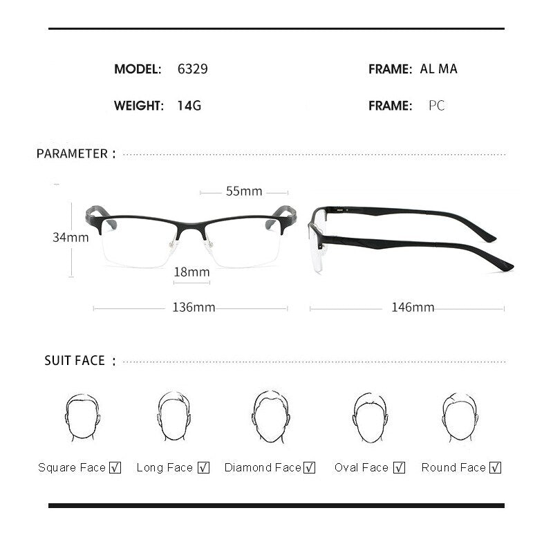 Hdcrafter Men's Semi Rim Square Titanium Alloy Frame Eyeglasses P6329 Semi Rim Hdcrafter Eyeglasses