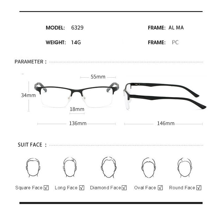 Hdcrafter Men's Semi Rim Square Titanium Alloy Frame Eyeglasses P6329 Semi Rim Hdcrafter Eyeglasses
