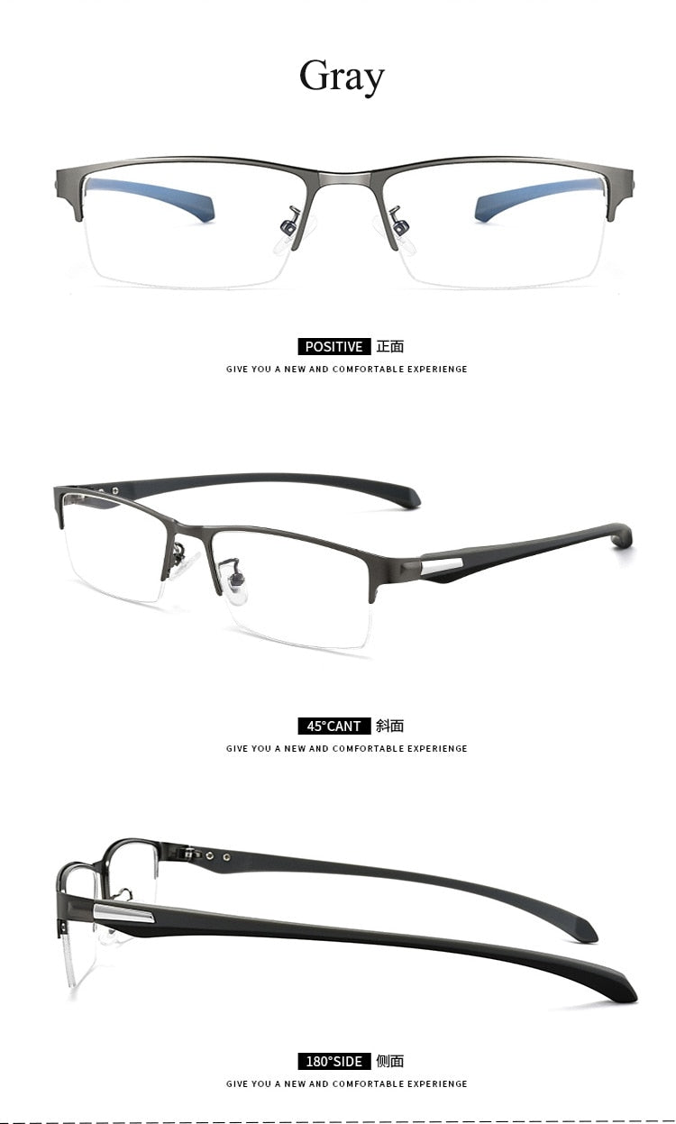 Bclear Men's Semi Rim Square Titanium Alloy Eyeglasses 66071 Semi Rim Bclear