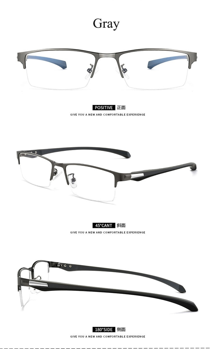 Bclear Men's Semi Rim Square Titanium Alloy Eyeglasses 66071 Semi Rim Bclear