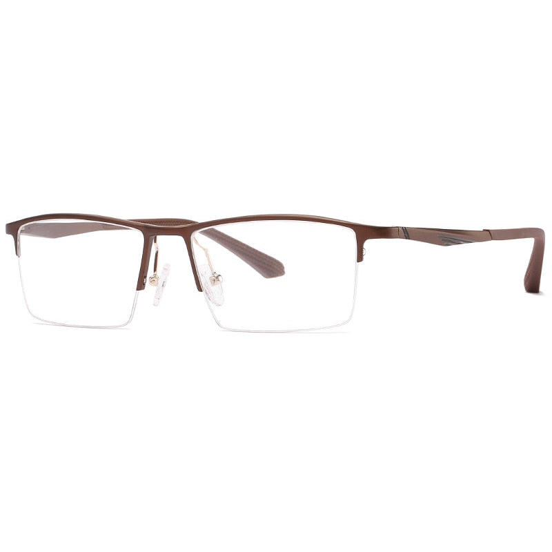 Reven Jate Men's Semi Rim Square Aluminum Eyeglasses B2037 Semi Rim Reven Jate brown