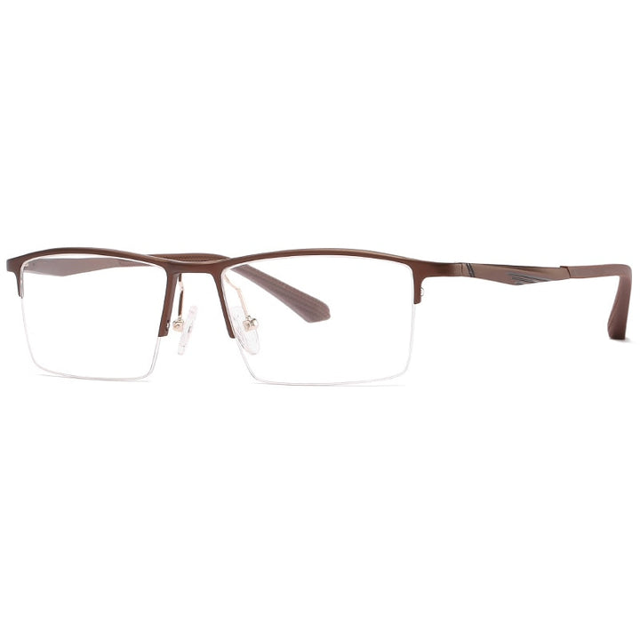 Reven Jate Men's Semi Rim Square Aluminum Eyeglasses B2037 Semi Rim Reven Jate brown