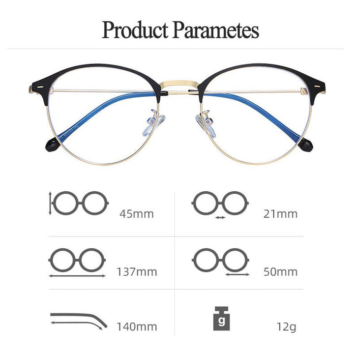 Hotony Unisex Full Rim Round Browline Acetate Alloy Eyeglasses Zy9811 Full Rim Hotony   