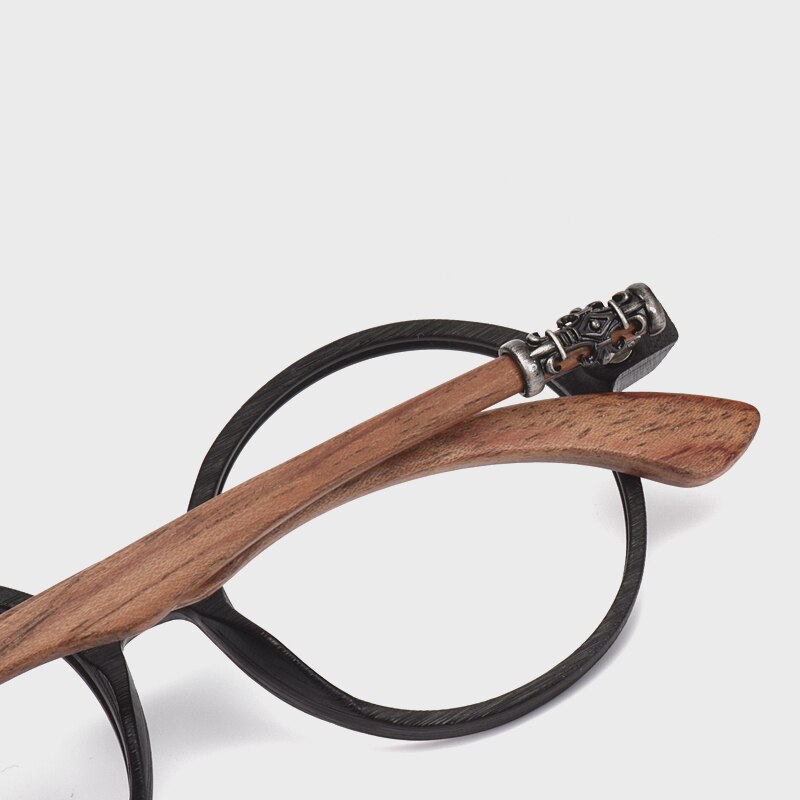 Hdcrafter Unisex Full Rim Round Wood Frame Eyeglasses 5607 Full Rim Hdcrafter Eyeglasses
